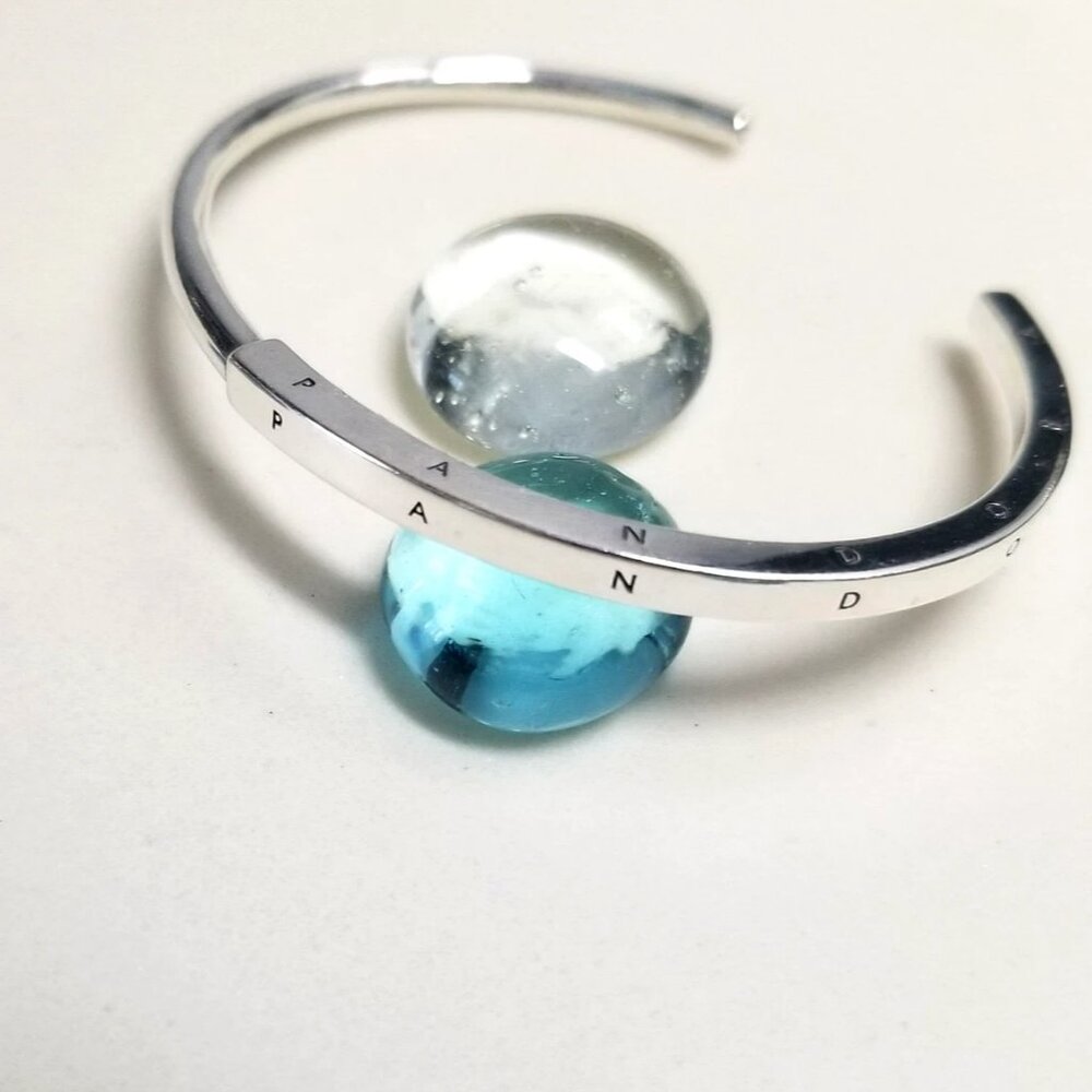 Authentic Pandora 925 Sterling Silver Signature ID Open Bangle Smooth Bracelet